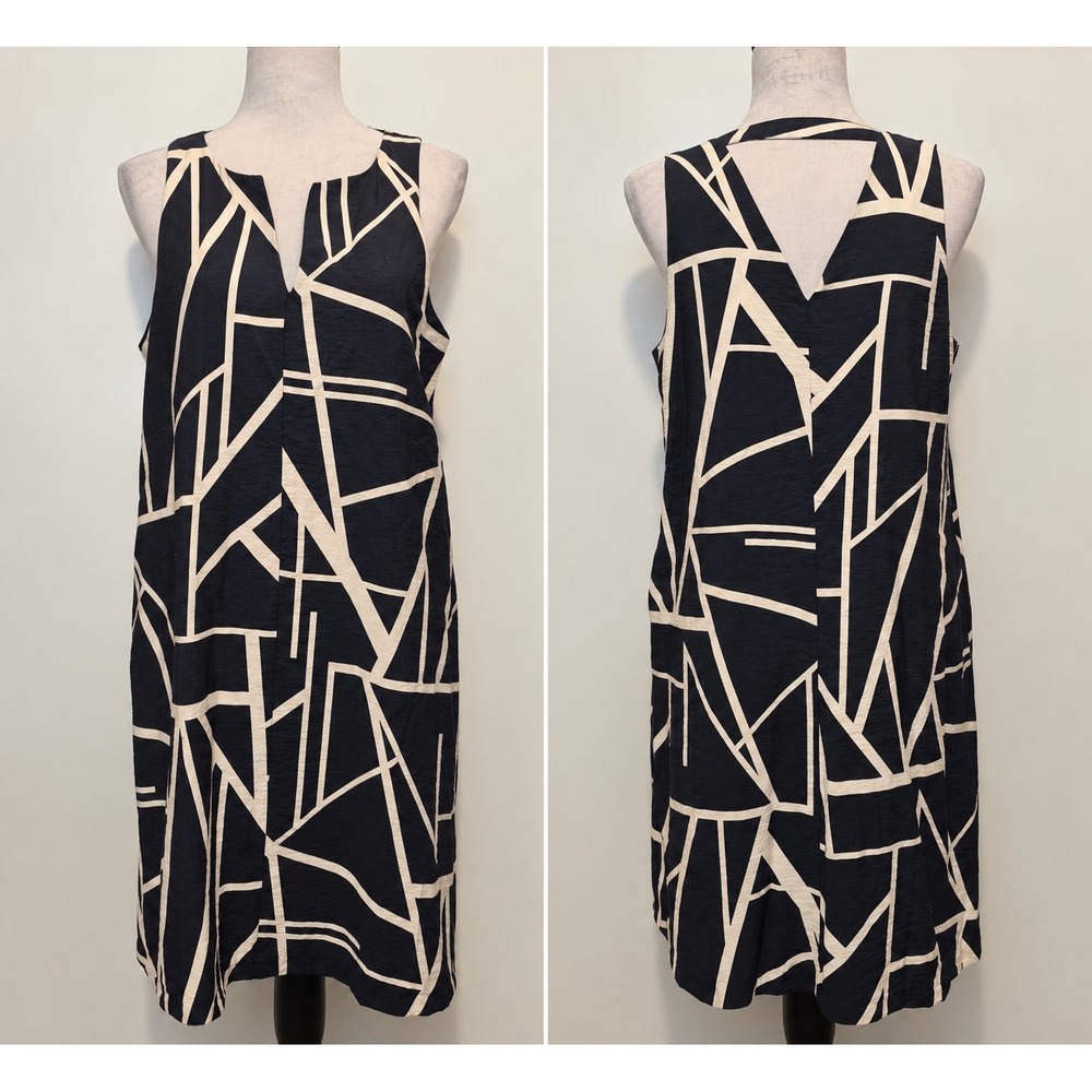 Banana Republic Women's Medium Navy Cream Geometric Sleeveless Shift Dress